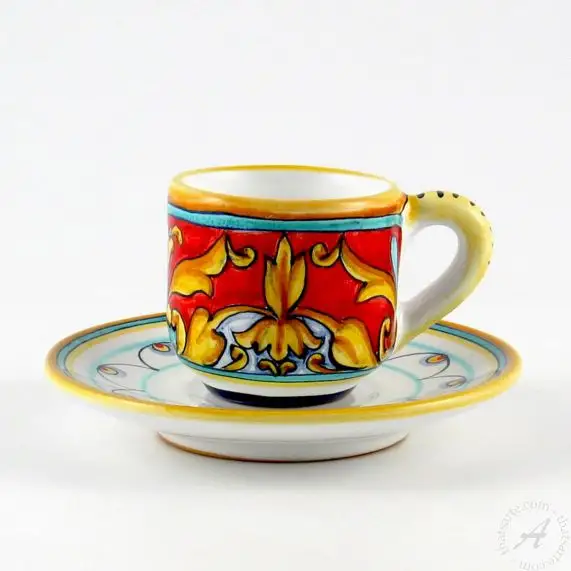 Espresso Cup And Saucer Broccato Rosso Fima Italian Dinnerware