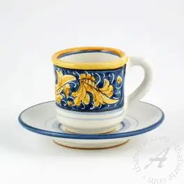Italian Renaissance White with gold rim double espresso cup and saucer