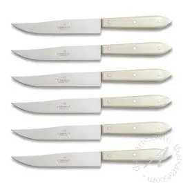 Set of 6 Steak Knives White Resin Handles Chianino Consigli 