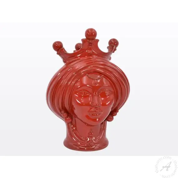 Red Sicilian Moorish Woman Head Handmade in Caltagirone - thatsArte.com