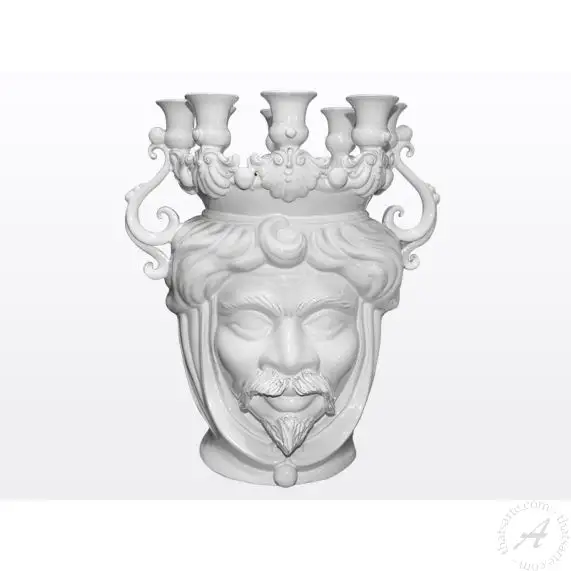 White Sicilian Moorish Head Candelabra main product photo