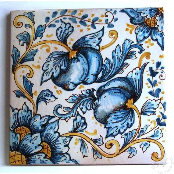 Italian Backsplash Tile Panel Blue Lemons, Sicily - thatsArte.com