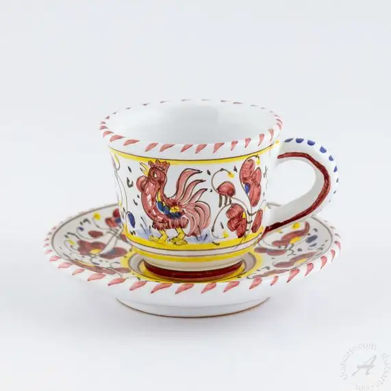 Handmade Italian Espresso Cup and Saucer from The Rosso Collection