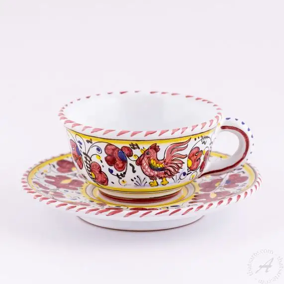 Handmade Italian Espresso Cup and Saucer from The Rosso Collection