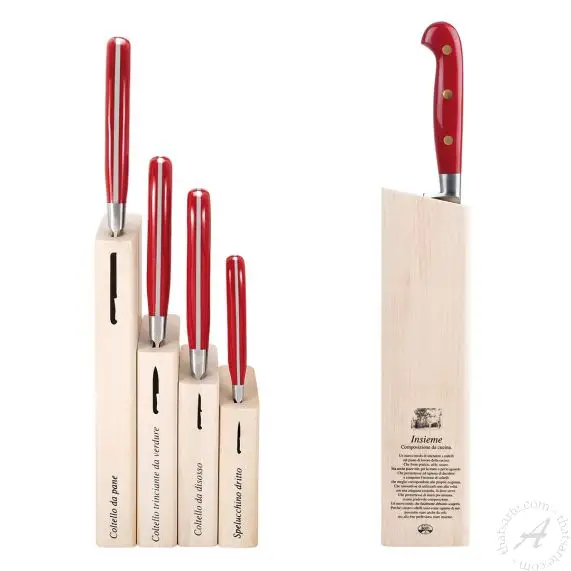 Berti Italian Kitchen Knives with Red Handles, Optional Knife