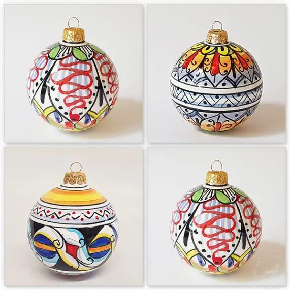 Italian Ceramic X-mas Balls Christmas Decoration outlets Tuscan Geometric Handpainted pottery