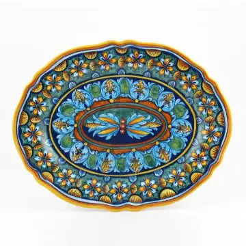 Italian oval platter from the Geometrico 6E Collection handmade by Eugenio Ricciarelli - Deruta, Rapallo, Amalfi