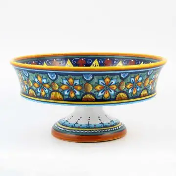 Italian footed fruit bowl from the Geometrico 6E Collection handmade by Eugenio Ricciarelli - Deruta, Rapallo, Amalfi