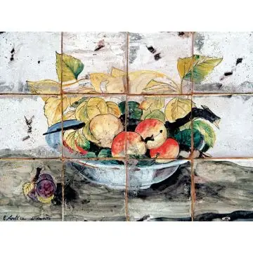 Deruta tile panel featuring fruit handmade by Antica Deruta - Italy