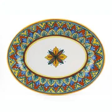Italian oval platter from the Geometrico 7E Collection handmade by Eugenio Ricciarelli - Deruta, Rapallo, Amalfi
