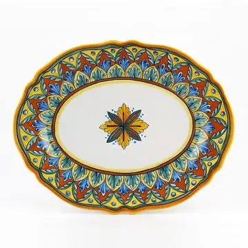 Italian oval platter from the Geometrico 7E Collection handmade by Eugenio Ricciarelli - Deruta, Rapallo, Amalfi