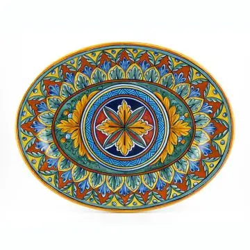 Italian oval platter from the Geometrico 7E Collection handmade by Eugenio Ricciarelli - Deruta, Rapallo, Amalfi