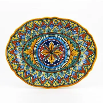 Italian oval platter from the Geometrico 7E Collection handmade by Eugenio Ricciarelli - Deruta, Rapallo, Amalfi