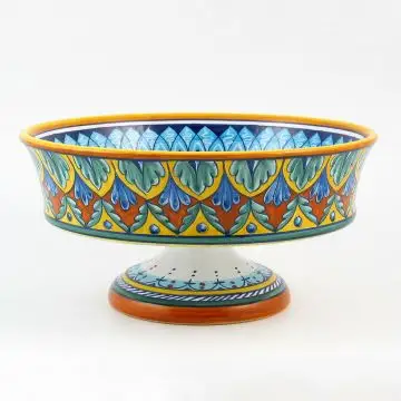Italian footed fruit bowl from the Geometrico 7E Collection handmade by Eugenio Ricciarelli - Deruta, Rapallo, Amalfi
