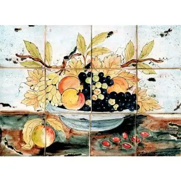 Deruta rectangular tile panel featuring fruit handmade by Antica Deruta - Italy