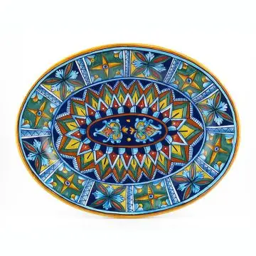 Italian oval platter from the Geometrico 11E Collection handmade by Eugenio Ricciarelli - Deruta, Rapallo, Amalfi