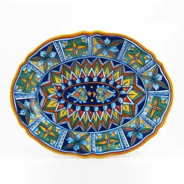 Italian oval platter from the Geometrico 11E Collection handmade by Eugenio Ricciarelli - Deruta, Rapallo, Amalfi