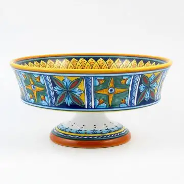 Italian footed fruit bowl from the Geometrico 11E Collection handmade by Eugenio Ricciarelli - Deruta, Rapallo, Amalfi
