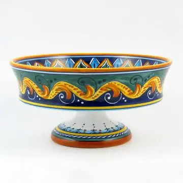 Italian footed fruit bowl from the Geometrico 16E Collection handmade by Eugenio Ricciarelli - Deruta, Rapallo, Amalfi