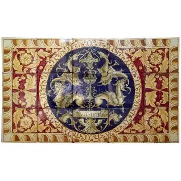Deruta tile panel featuring Raphael's Grottesche handmade by Antica Deruta - Italy