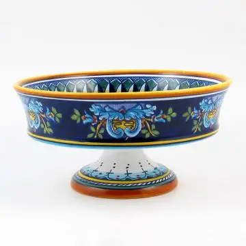 Italian footed fruit bowl from the Geometrico 19E Collection handmade by Eugenio Ricciarelli - Deruta, Rapallo, Amalfi