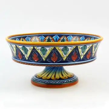 Italian footed fruit bowl from the Geometrico 20E Collection handmade by Eugenio Ricciarelli - Deruta, Rapallo, Amalfi