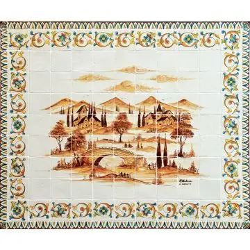 Deruta tile panel featuring a landscape handmade by Antica Deruta - Italy