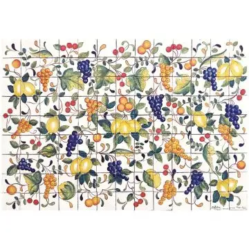 Deruta large tile panel featuring grapes and lemons handmade by Antica Deruta - Italy