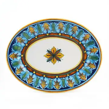 Italian oval platter from the Geometrico 25E Collection handmade by Eugenio Ricciarelli - Deruta, Rapallo, Amalfi