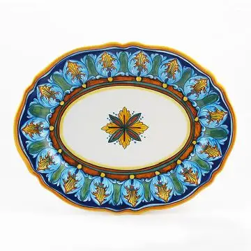 Italian oval platter from the Geometrico 25E Collection handmade by Eugenio Ricciarelli - Deruta, Rapallo, Amalfi