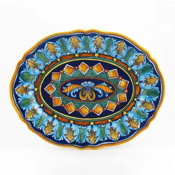 Italian oval platter from the Geometrico 25E Collection handmade by Eugenio Ricciarelli - Deruta, Rapallo, Amalfi