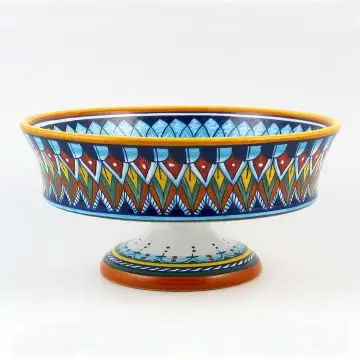 Italian footed fruit bowl from the Geometrico 29E Collection handmade by Eugenio Ricciarelli - Deruta, Rapallo, Amalfi