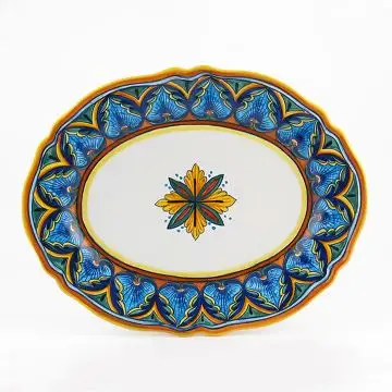 Italian oval platter from the Geometrico 34E Collection handmade by Eugenio Ricciarelli - Deruta, Rapallo, Amalfi