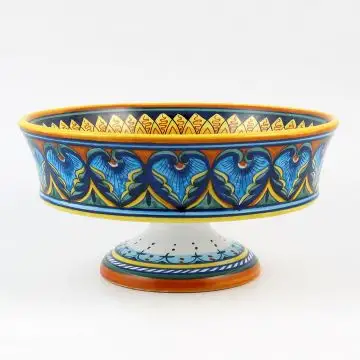Italian footed fruit bowl from the Geometrico 34E Collection handmade by Eugenio Ricciarelli - Deruta, Rapallo, Amalfi