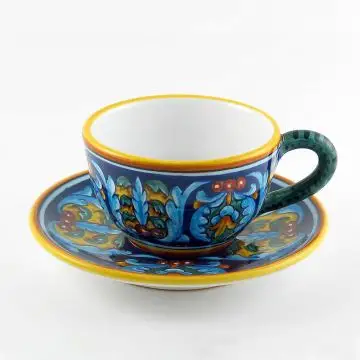 Italian breakfast cup and saucer from the Geometrico 35E Collection handmade by Eugenio Ricciarelli - Deruta, Rapallo, Amalfi