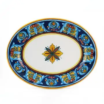 Italian oval platter from the Geometrico 35E Collection handmade by Eugenio Ricciarelli - Deruta, Rapallo, Amalfi