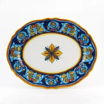 Italian oval platter from the Geometrico 35E Collection handmade by Eugenio Ricciarelli - Deruta, Rapallo, Amalfi