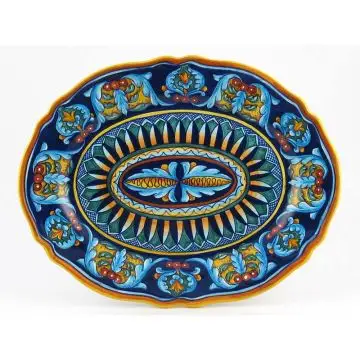 Italian oval platter from the Geometrico 35E Collection handmade by Eugenio Ricciarelli - Deruta, Rapallo, Amalfi
