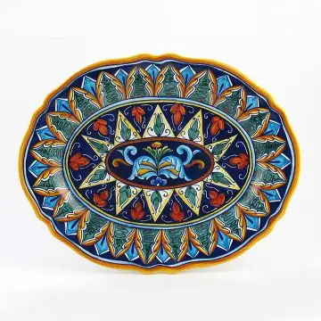 Italian oval platter from the Geometrico 37E Collection handmade by Eugenio Ricciarelli - Deruta, Rapallo, Amalfi