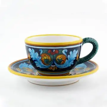Italian breakfast cup and saucer from the Geometrico 38E Collection handmade by Eugenio Ricciarelli - Deruta, Rapallo, Amalfi