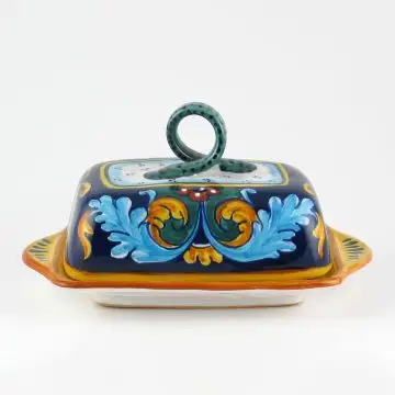 Italian butter dish from the Geometrico 38E Collection handmade by Eugenio Ricciarelli - Deruta, Rapallo, Amalfi