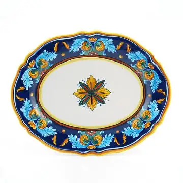 Italian oval platter from the Geometrico 38E Collection handmade by Eugenio Ricciarelli - Deruta, Rapallo, Amalfi