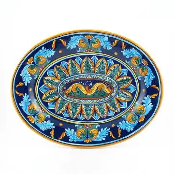 Italian oval platter from the Geometrico 38E Collection handmade by Eugenio Ricciarelli - Deruta, Rapallo, Amalfi