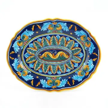 Italian oval platter from the Geometrico 38E Collection handmade by Eugenio Ricciarelli - Deruta, Rapallo, Amalfi