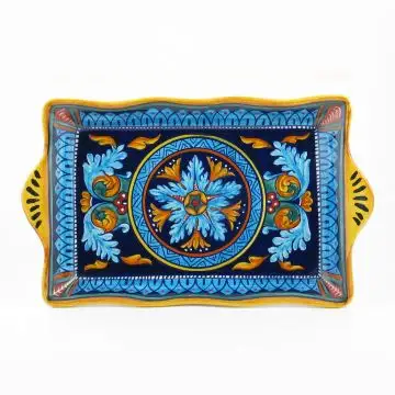 Italian rectangular tray from the Geometrico 38E Collection handmade by Eugenio Ricciarelli - Deruta, Rapallo, Amalfi