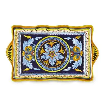 Italian rectangular tray from the Geometrico 38E Collection handmade by Eugenio Ricciarelli - Deruta, Rapallo, Amalfi