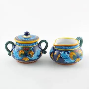 Italian creamer & sugar set from the Geometrico 38E Collection handmade by Eugenio Ricciarelli - Deruta, Rapallo, Amalfi