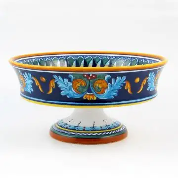 Italian footed fruit bowl from the Geometrico 38E Collection handmade by Eugenio Ricciarelli - Deruta, Rapallo, Amalfi