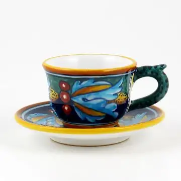 Italian espresso cup and saucer from the Geometrico 39E Collection handmade by Eugenio Ricciarelli - Deruta, Rapallo, Amalfi