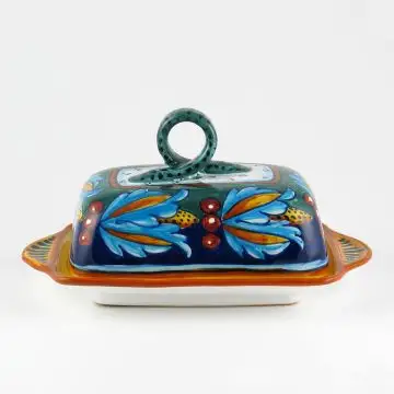 Italian butter dish from the Geometrico 39E Collection handmade by Eugenio Ricciarelli - Deruta, Rapallo, Amalfi
